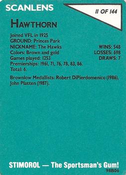 1988 Scanlens VFL #11 Hawthorn Hawks Back